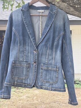 Kenar Denim Blazer Jacket XL Dark Wash Tailored Stretch Jean Jacket